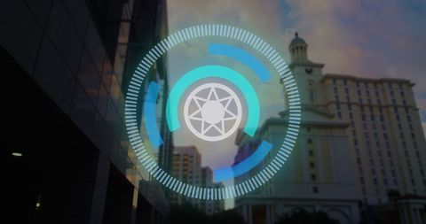 Digital Interface Over Cityscape: Global Business Concept