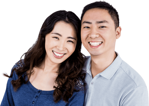 Happy Asian Couple Smiling Together on Transparent Background
