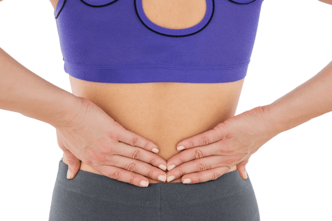 Transparent close-up of woman suffering from back pain