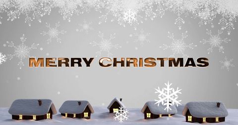 Merry christmas snow-coated winter village scene