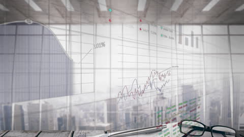 Modern Office with Data Analysis Technology Overlay