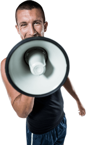 Fit trainer expressing motivation with transparent megaphone
