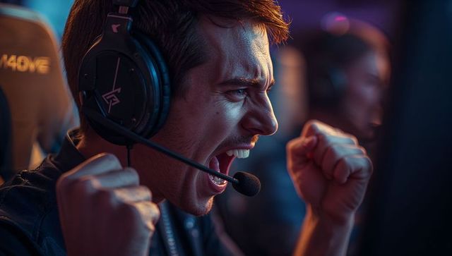 Excited Gamer Celebrating Victory in Esports Competition