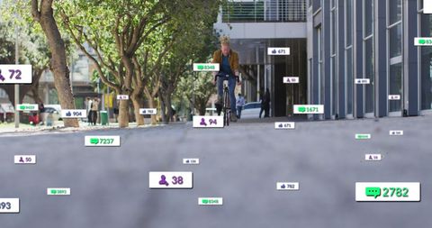 Social Media Notifications Over Person Biking in Urban Area