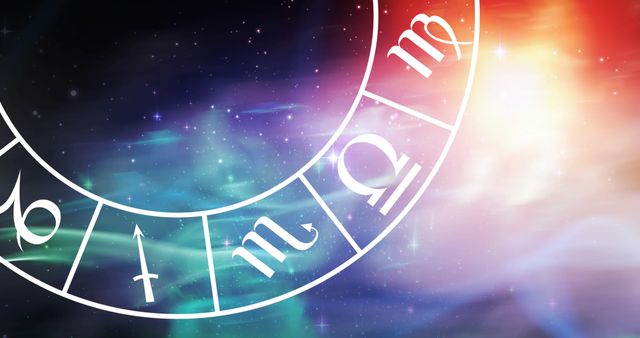 Zodiac Wheel Against Glowing Cosmic Background - Download Free Stock Images Pikwizard.com