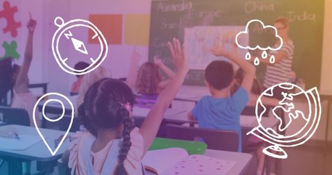 Diverse Classroom with Back-to-School Elements Overlay - Download Free Stock Images Pikwizard.com