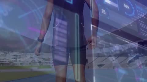 Athlete on Track with Digital Analytics Overlay