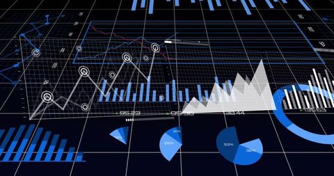 Futuristic 3D Financial Dashboard Displaying Analytics, Charts and Neon Visualization