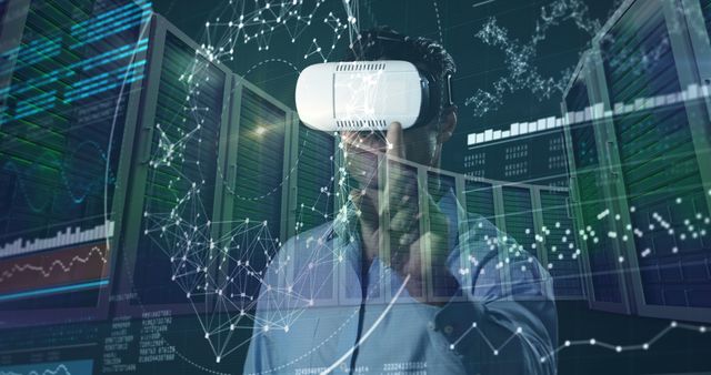 Man Interacting with Virtual Reality in Data Center - Download Free Stock Images Pikwizard.com