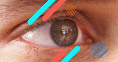 Macro Closeup Hazel Eye with Cyan Coral Geometric Overlay for Vision Tech and Healthcare