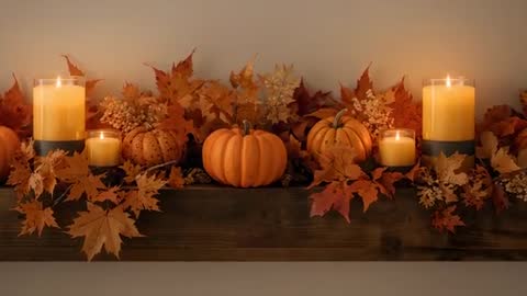 Cozy Autumn Mantel Display with Flickering Candles
