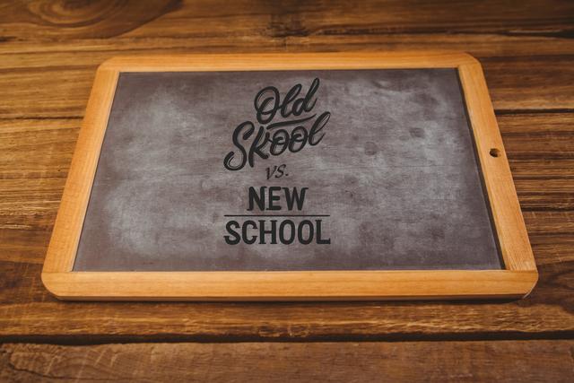 Digital composite of chalkboard lying on a table
