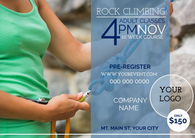 Rock Climbing Classes Advertisement Template for Outdoor Adventure Events - Download Free Stock Templates Pikwizard.com