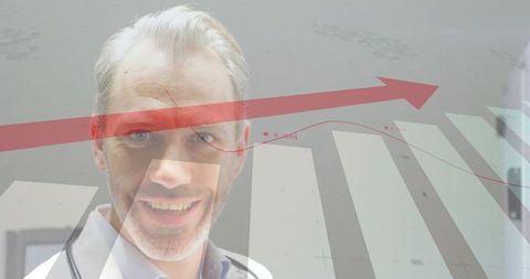 Confident doctor in medical analytics concept background