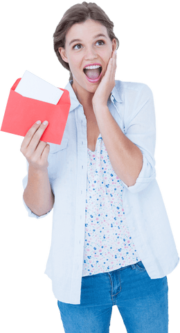 Transparent Smiling Woman Holding Red Envelope and Letter - Download Free Stock Videos Pikwizard.com