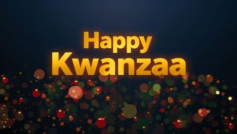 Happy Kwanzaa Greeting Card Glowing Gold Text Festive Bokeh Lights and Radiant Glow