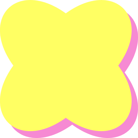 Bright yellow clover shape with pink shadow on transparent background