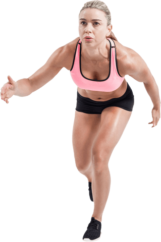 female athlete in starting position against white background - Download Free Stock Videos Pikwizard.com