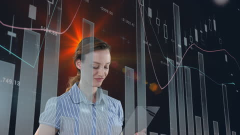 Businesswoman Analyzing Modern Financial Data Projections