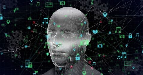 Futuristic Human Face with Spinning Holographic Networks - Download Free Stock Images Pikwizard.com
