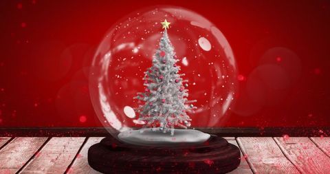Festive Christmas Tree Snow Globe with Red Background - Download Free Stock Images Pikwizard.com