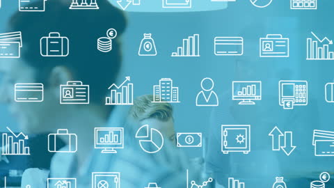 Digital Icons Overlapping Blurred Business Scene