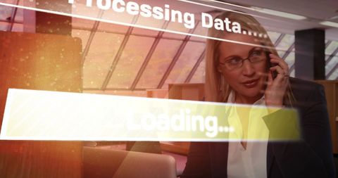 Businesswoman Communicating with Digital Data Overlay