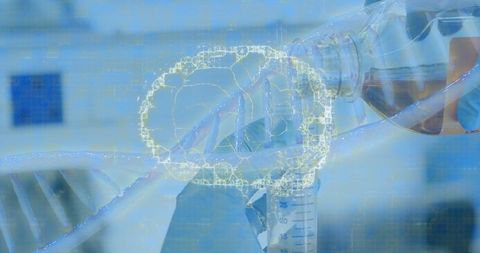DNA Strand and Brain with Laboratory Experiment Fusion - Download Free Stock Images Pikwizard.com