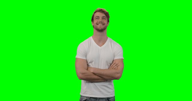 Suitable for use in marketing materials, presentations, or website banners that require a positive, confident individual. Green screen background allows for easy customization and insertion into different scenes.