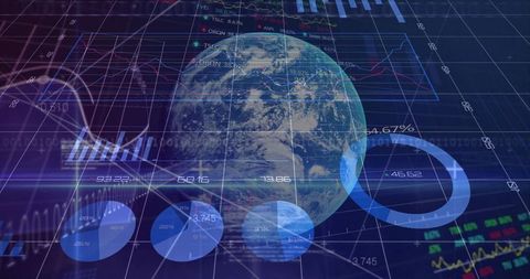 Holographic Global Market Dashboard with Rotating Earth and Financial Data Visualization