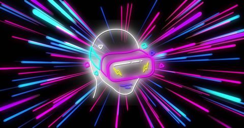 Neon Virtual Reality Headset with Digital Light Trails
