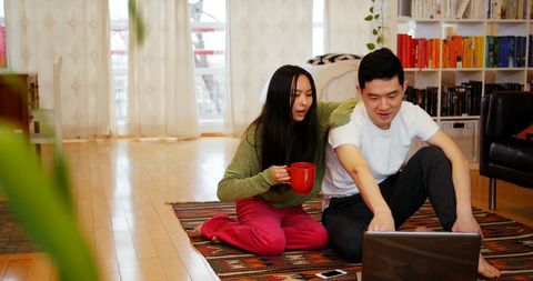 Couple Relaxing with Laptop in Cozy Living Room Environment