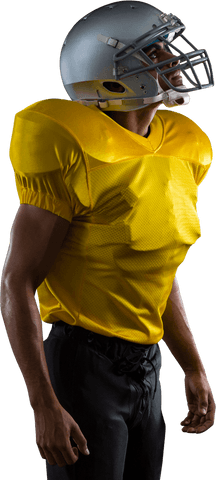 American football player in yellow jersey on transparent background