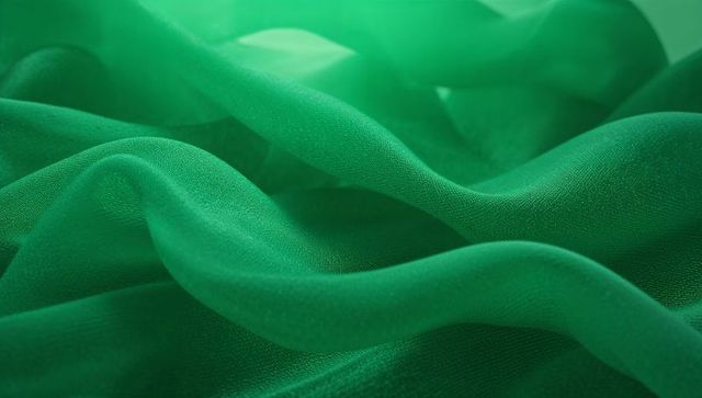 Emerald chiffon fabric draping soft sheer folds textured luxury textile background
