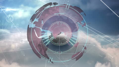 Futuristic Globe with Data Overlay in Sky