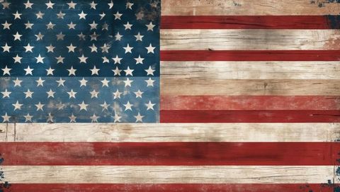 Distressed American Flag Painted on Rustic Wooden Planks