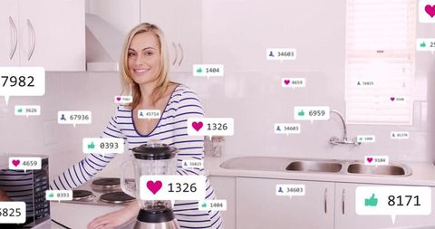 Content creator engaging audience in minimalist kitchen