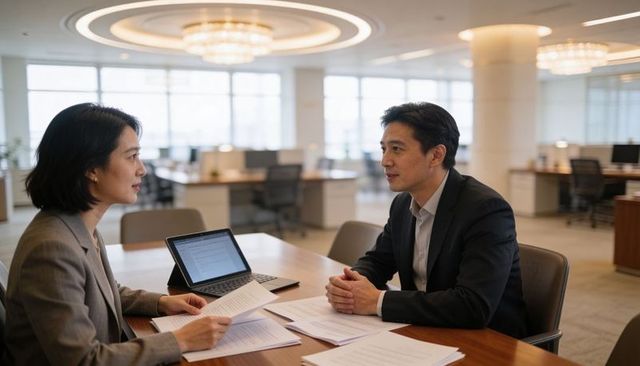 Business colleagues reviewing documents and tablet during professional office meeting