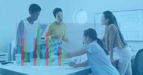 Team collaborating on data analytics in modern office