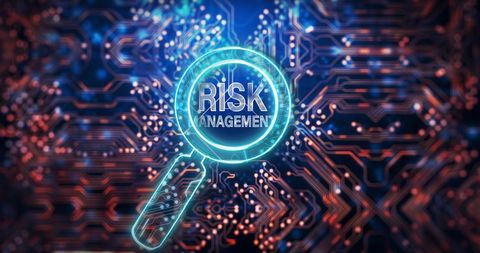Risk management concept on digital circuit board