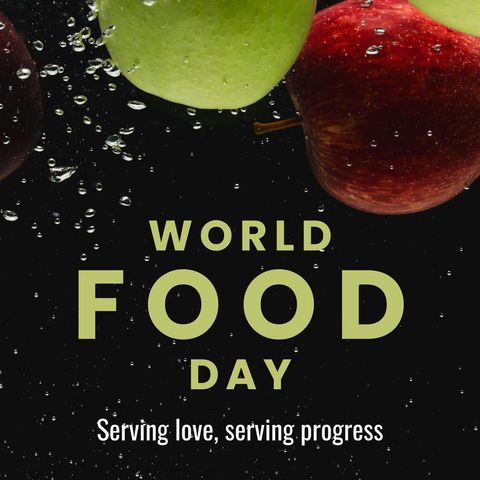 celebrating world food day with floating apples and awareness - Download Free Stock Templates Pikwizard.com