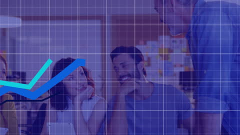 Team Collaborating with Digital Data Overlay in Office