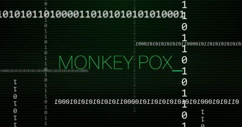 Cyber security alert with monkey pox warning in binary interface