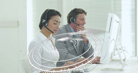 Diverse professionals collaborating in modern office