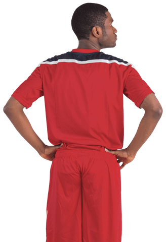 Athletic Man in Red Sports Jersey on Transparent Background