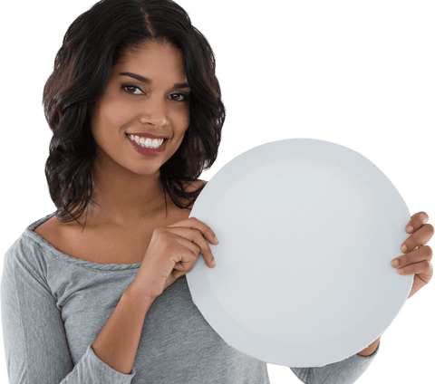 smiling woman holding blank circle transparent placard - Download Free Stock Videos Pikwizard.com