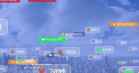 Digital Social Networking Overlay on Urban Skyline - Download Free Stock Images Pikwizard.com