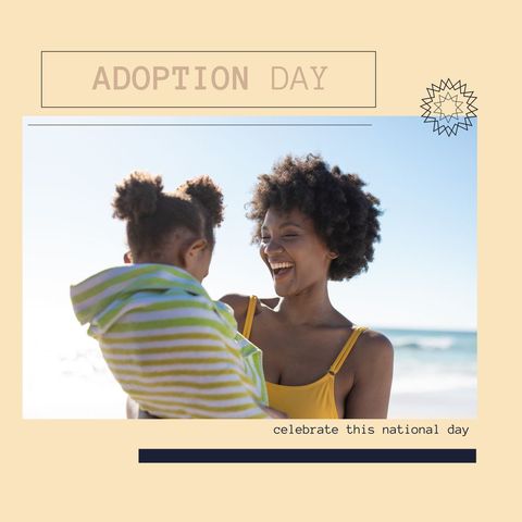 Joyful Mother and Daughter at Beach Celebrating Adoption Day