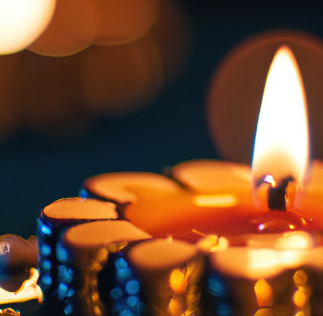 Image of close up of traditional lit indian candle on dark background - Download Free Stock Photos Pikwizard.com