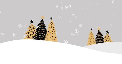Stylized Gold and Black Christmas Trees in Snowy Landscape